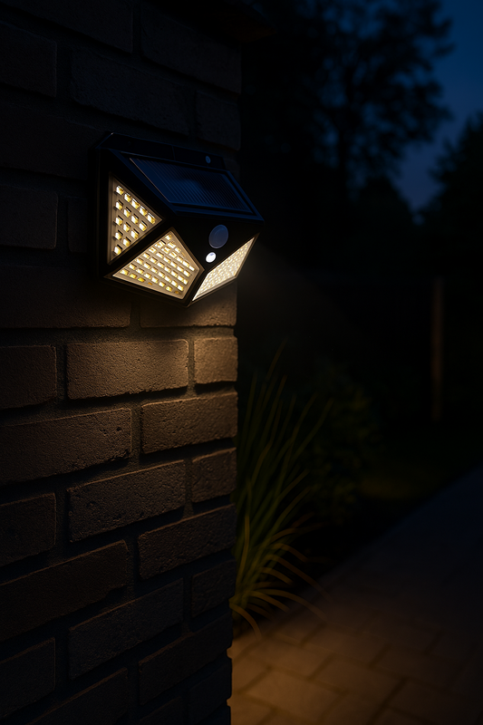 Solar LED Wandleuchte mit Bewegungsmelder – 100/128 LEDs